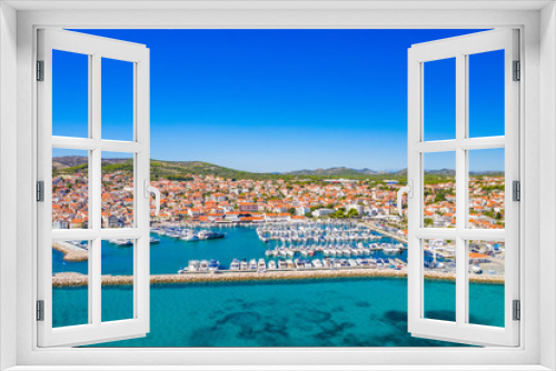 Fototapeta Naklejka Na Ścianę Okno 3D - Town of Vodice and amazing turquoise coastline on Adriatic coast, aerial view, Croatia