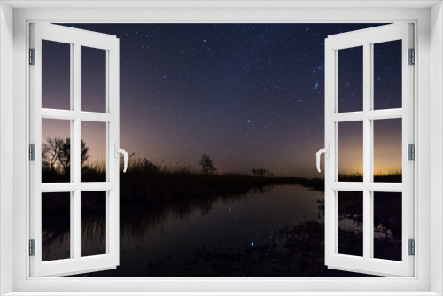 Fototapeta Naklejka Na Ścianę Okno 3D - Night landscape and the starry sky