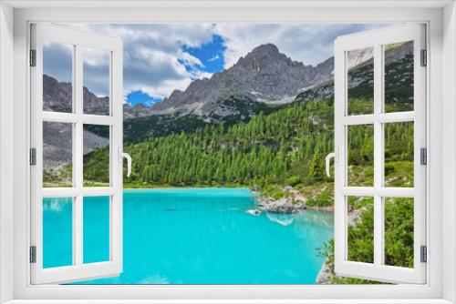 Fototapeta Naklejka Na Ścianę Okno 3D - Beautiful Lake Sorapis (Lago di Sorapis) in Dolomites, popular travel destination in Italy