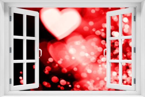 Festive overlay effect. Red and pink heart bokeh festive glitter background. Christmas, New Year and Valentine's day design.