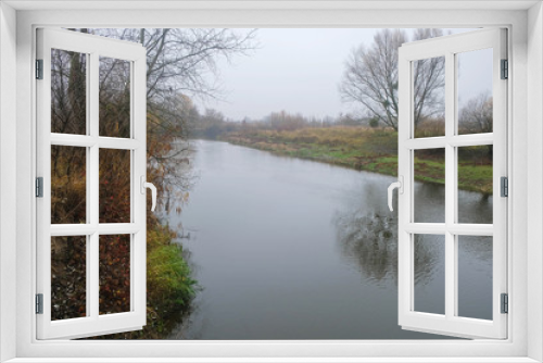 Fototapeta Naklejka Na Ścianę Okno 3D - River flow on a foggy day. Nature in Ukraine.