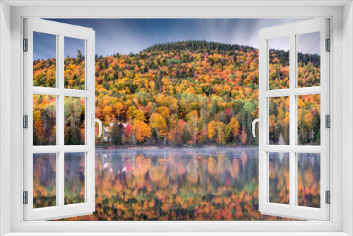 Fototapeta Naklejka Na Ścianę Okno 3D - Cabin at the lake in Autumn colors