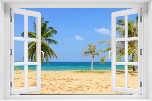 Fototapeta Naklejka Na Ścianę Okno 3D - Tropical Beach with Coconut Palm Trees and blue sky