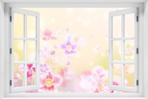Fototapeta Naklejka Na Ścianę Okno 3D - Abstract floral backdrop of pink flowers over pastel colors with soft style for spring or summer time. 