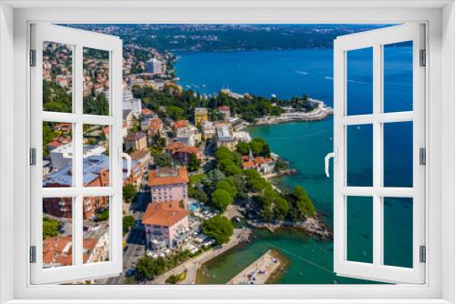 Fototapeta Naklejka Na Ścianę Okno 3D - Aerial panoramic view of beautiful Town of Opatija and Lungomare sea walkway, Kvarner bay of Croatia