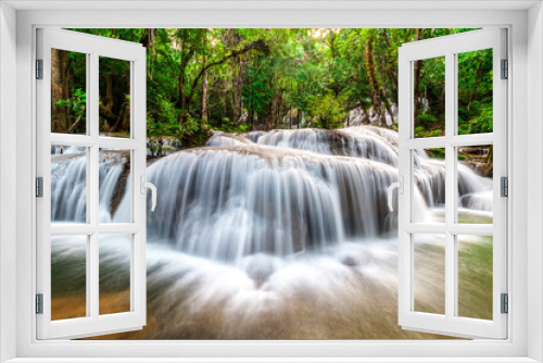 Fototapeta Naklejka Na Ścianę Okno 3D - Beautiful Waterfalls at Khuean Srinagarindra National Park in Kanchanaburi, Thailand