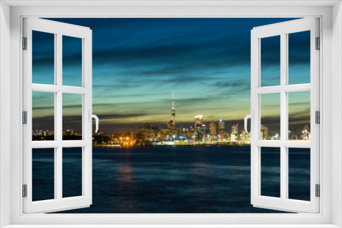 Fototapeta Naklejka Na Ścianę Okno 3D - ニュージーランド　オークランドのオカフ・ベイから見えるオークランド港とスカイタワーと夜景