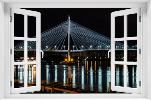 Fototapeta Naklejka Na Ścianę Okno 3D - bridge at night lights reflected in the river