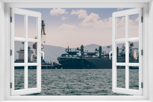 Fototapeta Naklejka Na Ścianę Okno 3D - Logistics and transportation of International Container Cargo ship in the ocean at Sunshine sky, Freight Transportation, Shipping