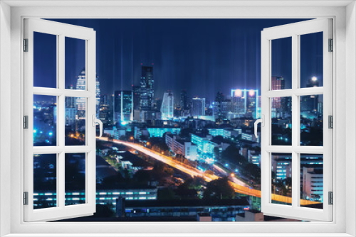 Fototapeta Naklejka Na Ścianę Okno 3D - Bangkok night view with skyscraper in business district in Bangkok Thailand