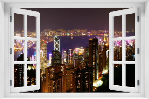 Fototapeta Naklejka Na Ścianę Okno 3D - A large view over the entire City of Hong Kong by night