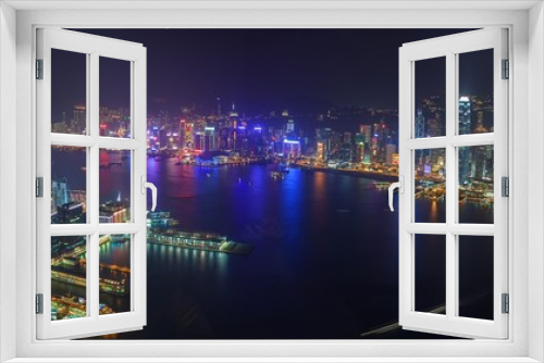 Fototapeta Naklejka Na Ścianę Okno 3D - 中華人民共和国・香港 SKY100からの夜景 パノラマ