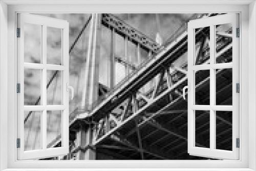 Fototapeta Naklejka Na Ścianę Okno 3D - Black and White Photo Below the Triborough Bridge connecting Astoria Queens New York to Wards and Randall's Island