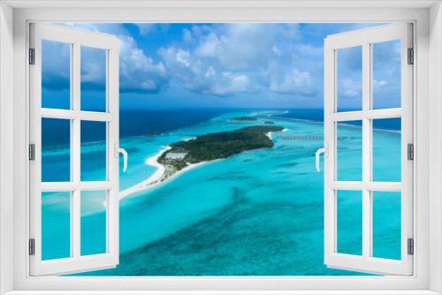 Fototapeta Naklejka Na Ścianę Okno 3D -  aerial view of Maldives and tropical beach . Travel and vacation concept