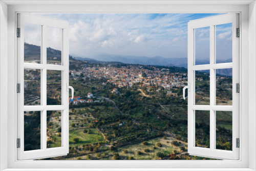 Fototapeta Naklejka Na Ścianę Okno 3D - Aerial view from drone of old Lefkara village in Larnaca region, Cyprus. Beautiful ancient countryside in mountain mediterranean landscape.