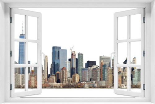 Fototapeta Naklejka Na Ścianę Okno 3D - High resolution panoramic view of Lower Manhattan from the Ellis Island - isolated on white. Clipping path included.