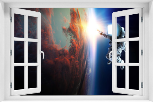 Fototapeta Naklejka Na Ścianę Okno 3D - Monitor headed astronaut . Mixed media