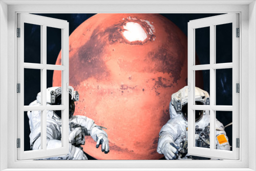 Fototapeta Naklejka Na Ścianę Okno 3D - Astronauts, red planet. Mars, the solar system. Science fiction. Elements of this image furnished by NASA