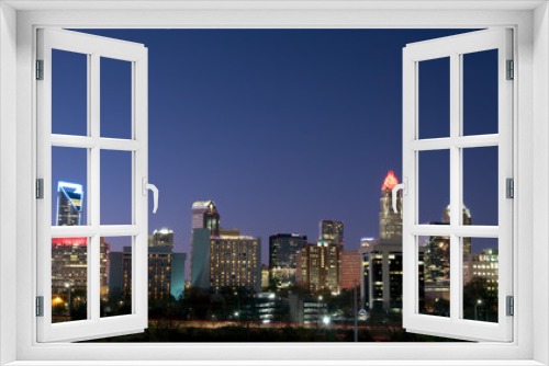 Fototapeta Naklejka Na Ścianę Okno 3D - Night View of Skyline of Charlotte, NC