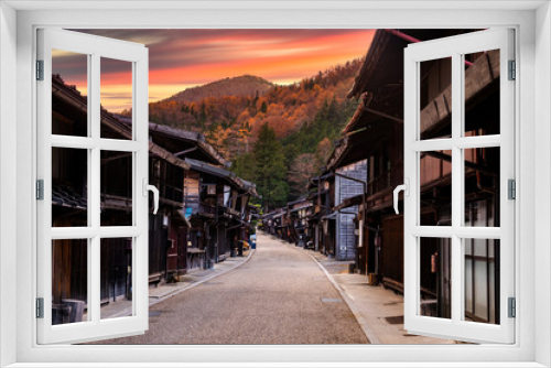 Fototapeta Naklejka Na Ścianę Okno 3D - Narai-juku, Japan. Picturesque view of old Japanese town