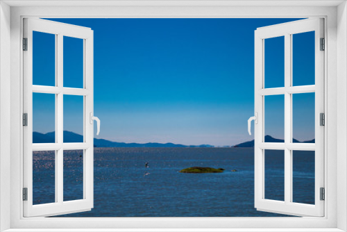 Fototapeta Naklejka Na Ścianę Okno 3D - Pedra, mar, pássaro, azul, praia   
