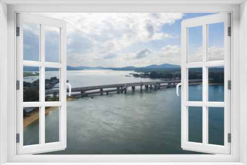 Fototapeta Naklejka Na Ścianę Okno 3D - aerial view Sarasin bridge connect Phang Nga province to Phuket island. .The old bridge was renovated to be a tourist attraction and a viewpoint in the middle of the sea..