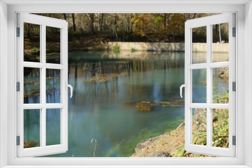 Fototapeta Naklejka Na Ścianę Okno 3D - Blue spring view, with the colorful trees reflected in the waters in autumn