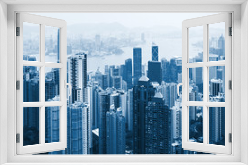 Fototapeta Naklejka Na Ścianę Okno 3D - Hong Kong downtown view blue toned