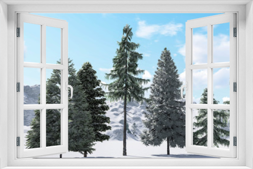 Fototapeta Naklejka Na Ścianę Okno 3D - Tree in Snow Weather, Winter Background, 3D Rendering