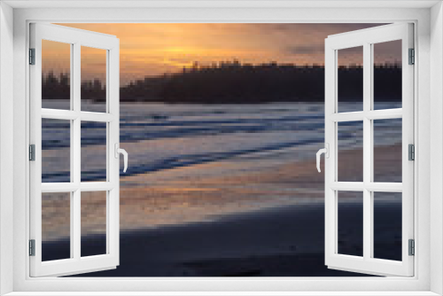 Fototapeta Naklejka Na Ścianę Okno 3D - Long Beach, Near Tofino and Ucluelet in Vancouver Island, BC, Canada. Beautiful view of a sandy beach on the Pacific Ocean Coast during a vibrant sunset.