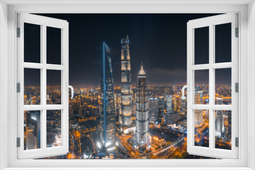 Fototapeta Naklejka Na Ścianę Okno 3D - Panoramic aerial photographs of the night view of Lujiazuno City, Shanghai, China