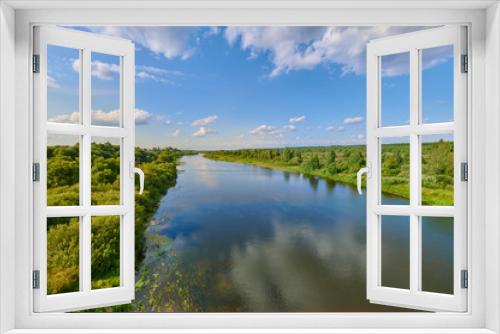 Fototapeta Naklejka Na Ścianę Okno 3D - Peaceful rural summer european landscape with green trees and water