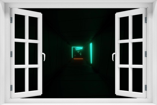 Fototapeta Naklejka Na Ścianę Okno 3D - highly abstract design tunnel corridor with glowing light patterns 3d illustration wallpaper background