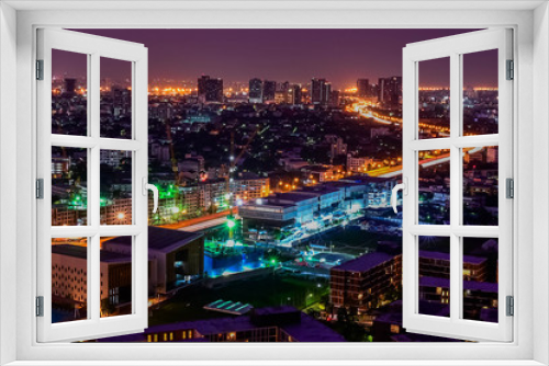 Fototapeta Naklejka Na Ścianę Okno 3D - Cityscape of building at night scene in Thailand