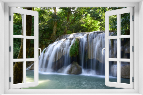 Fototapeta Naklejka Na Ścianę Okno 3D - Waterfall in Erawan Park in Thailand.