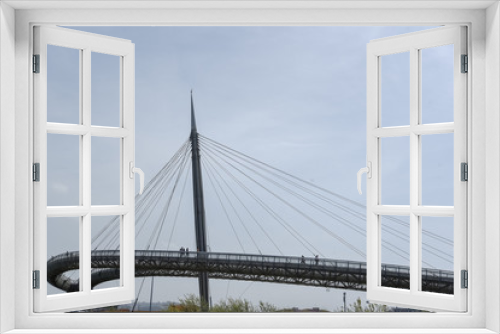 Fototapeta Naklejka Na Ścianę Okno 3D - Steel Bridge Made with Suspensions and Cables