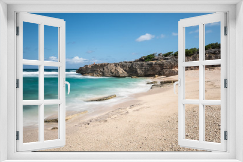 Fototapeta Naklejka Na Ścianę Okno 3D - plage de sable blanc et rocher sous les tropiques, île de rodrigues, île maurice