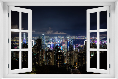 Fototapeta Naklejka Na Ścianę Okno 3D - Hongkong lights and cityscape by night 