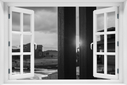 Fototapeta Naklejka Na Ścianę Okno 3D - Porch sunset in black and white