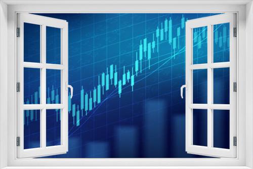 Abstract financial graph with uptrend line and bar chart of stock market on blue color background