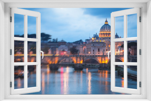 Fototapeta Naklejka Na Ścianę Okno 3D - Beautiful night view of Papal St. Peter's Basilica, Vatican City, Rome, Italy