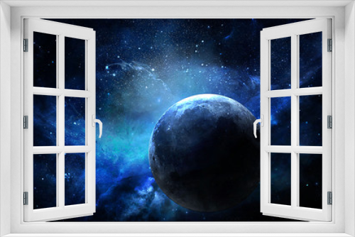 Fototapeta Naklejka Na Ścianę Okno 3D - abstract space illustration, moon in shining stars in blue tones