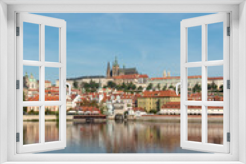 Panoramic view of Prague Castle and St. Vitus Cathedral in Prague