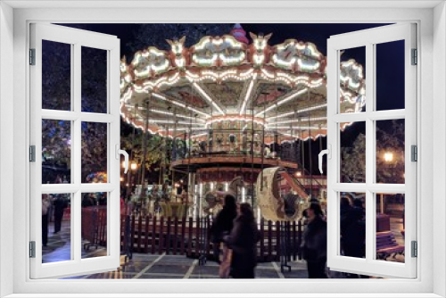 Fototapeta Naklejka Na Ścianę Okno 3D - carusel,thessaloniki,christmas,lights,trees