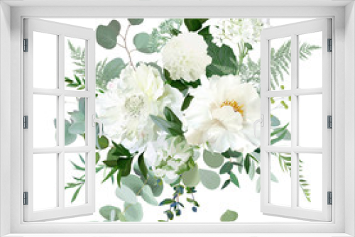 Fototapeta Naklejka Na Ścianę Okno 3D - Silver sage green and white flowers vector design spring herbal bouquet