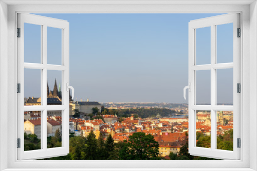 Fototapeta Naklejka Na Ścianę Okno 3D - View at Prague castle at sunset with the city view