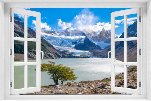 Fototapeta Naklejka Na Ścianę Okno 3D - Beautiful view of Glacier and Laguna Torre with Cerro Torre in the background - Los Glaciares National Park - Patagonia, Argentina