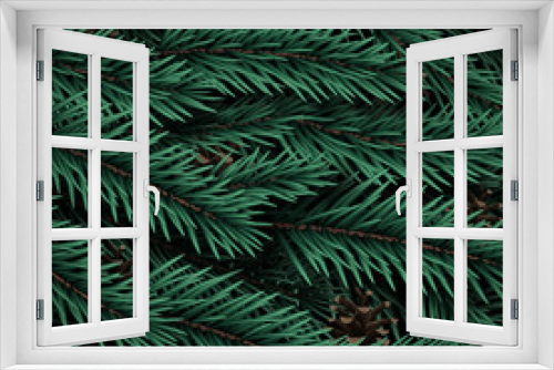 Fototapeta Naklejka Na Ścianę Okno 3D - Realistic Christmas tree branches texture. Vector background with green pine tree branches.