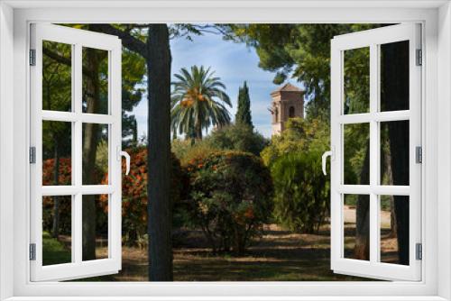 Fototapeta Naklejka Na Ścianę Okno 3D - Bell tower seen from garden of Alhambra Palace, Alhambra, Granada, Spain