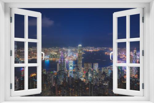Fototapeta Naklejka Na Ścianę Okno 3D - Hong Kong city skyline at night. View from Victoria peak